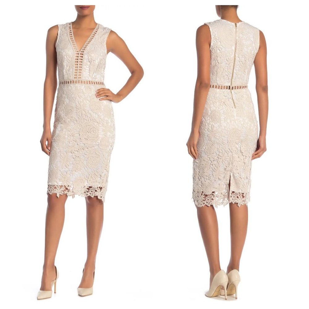 NEW Love X Design Lace & Lattice Taupe Midi Dress Size XS